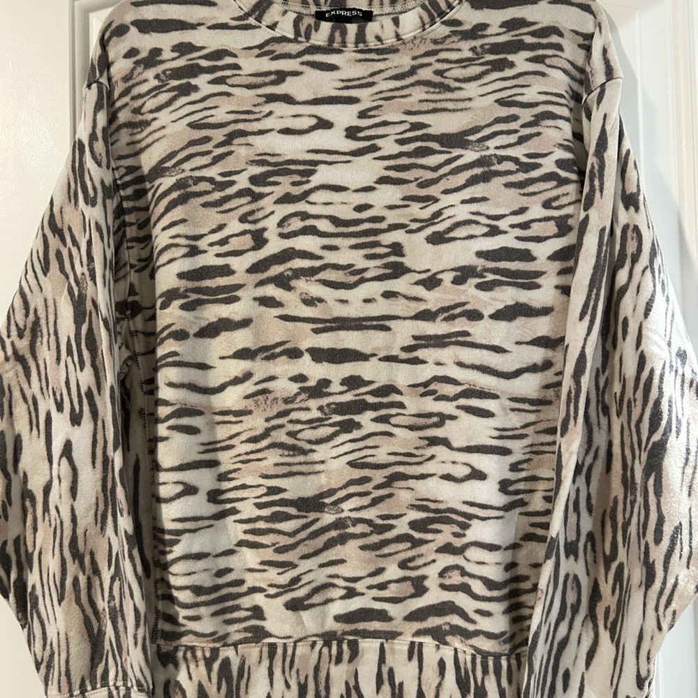 Express Beige and Brown Animal Print Sweatshirt